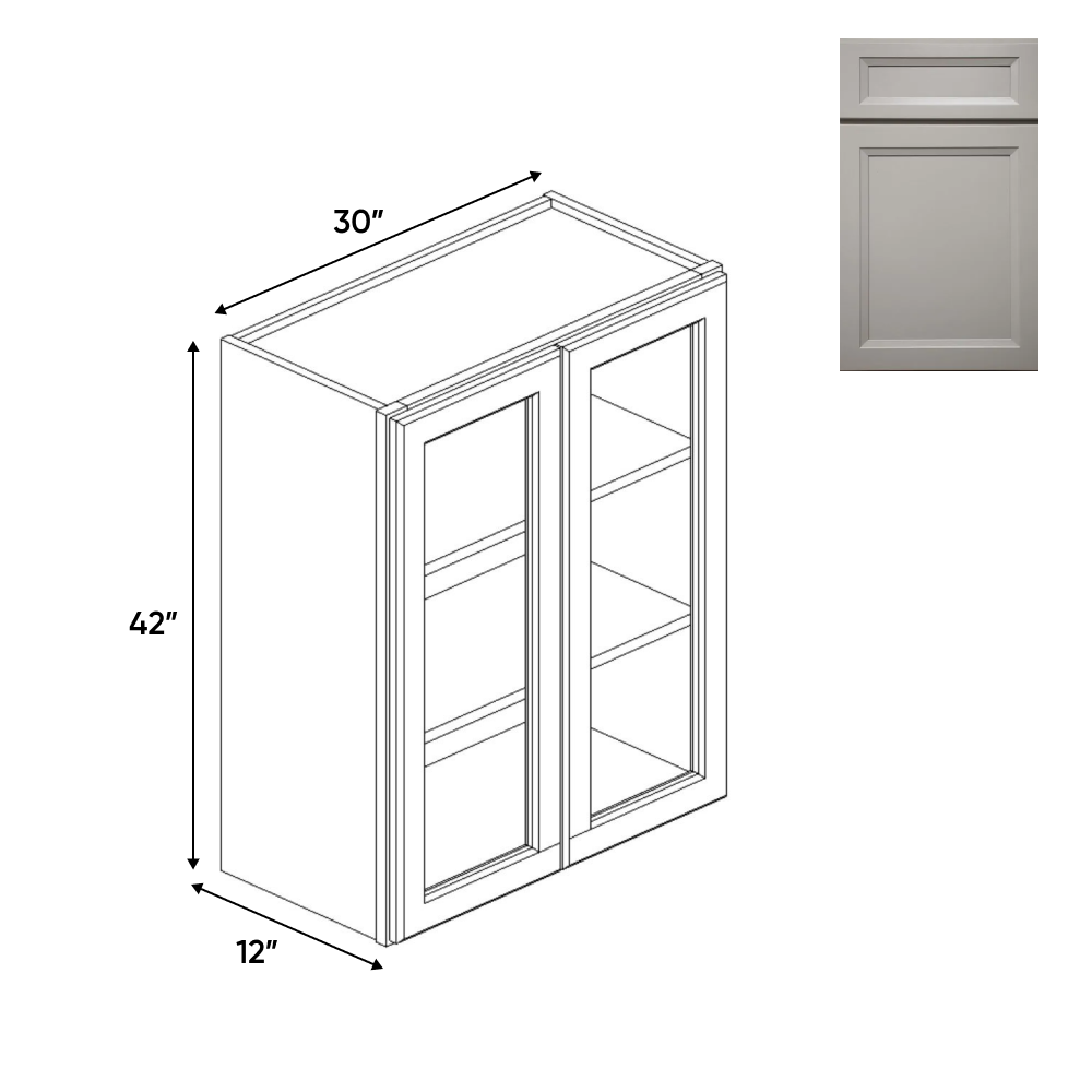 RTA - Windsor Ashen - Double Glass Door Wall Cabinets - 30