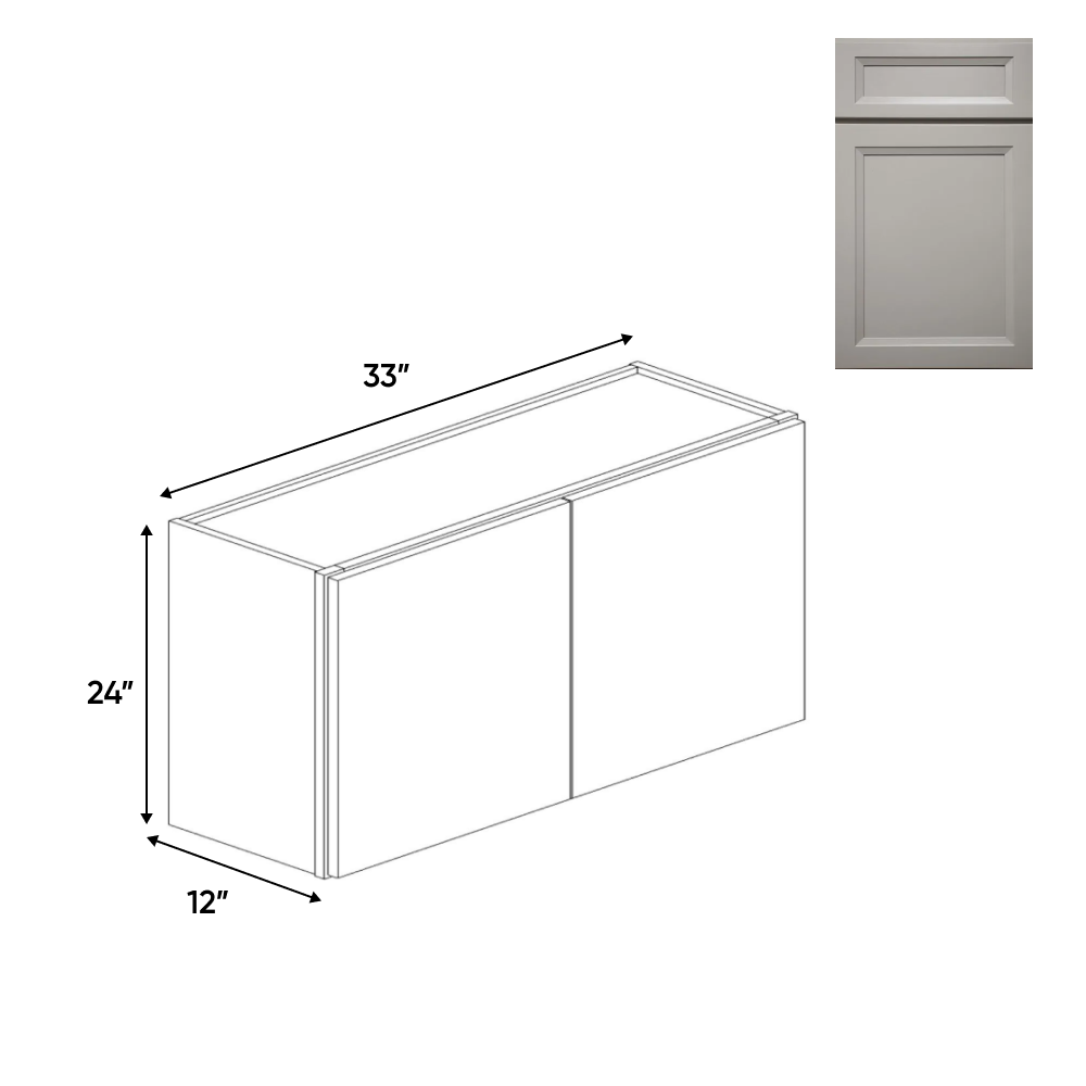 Windsor Ashen - 24" Height Double Door Wall Cabinets - 33"W x 24"H x 12"D - Pre Assembled