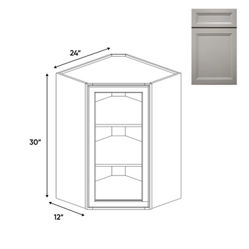 Windsor Ashen - Diagonal Corner Glass Door Wall Cabinets - 24"W x 30"H x 12"D - Pre Assembled