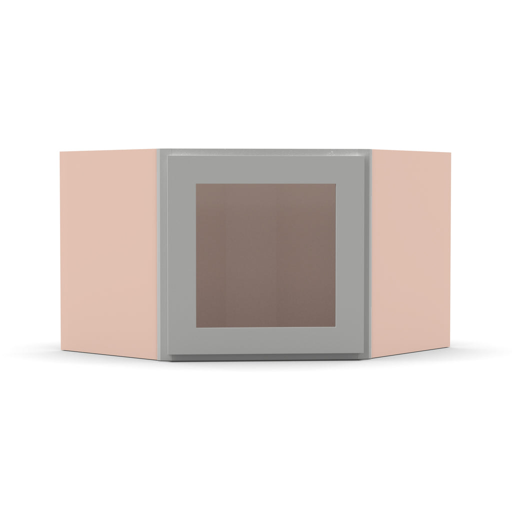 Liberty Shaker Ashen - 24 Inch Diagonal Corner Glass Door Wall Cabinet - 24