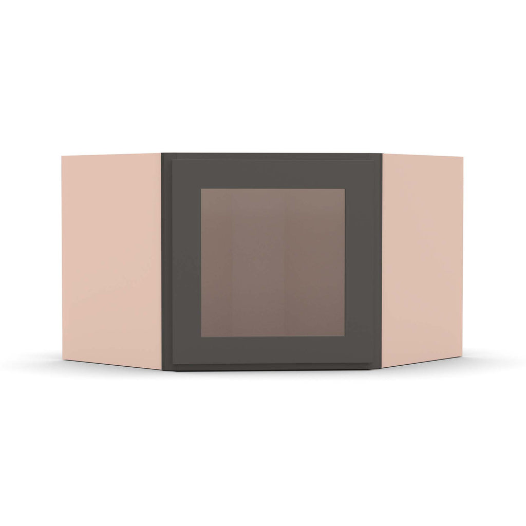 Liberty Shaker Grey - 24 Inch Diagonal Corner Glass Door Wall Cabinet - 24