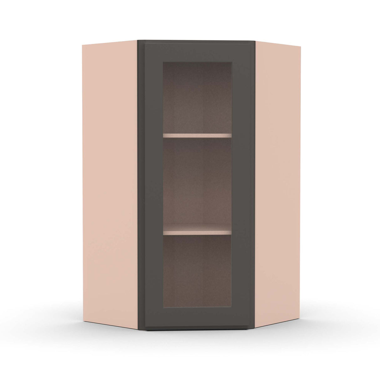 Liberty Shaker Grey - 24 Inch Diagonal Corner Glass Door Wall Cabinet - 24" Width x 30" Height x 12" Depth