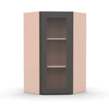 Liberty Shaker Grey - 24 Inch Diagonal Corner Glass Door Wall Cabinet - 24" Width x 30" Height x 12" Depth