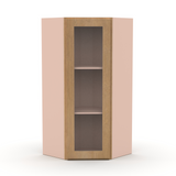 Liberty Shaker Karamel - 24 Inch Diagonal Corner Glass Door Wall Cabinet - 24" Width x 30" Height x 12" Depth