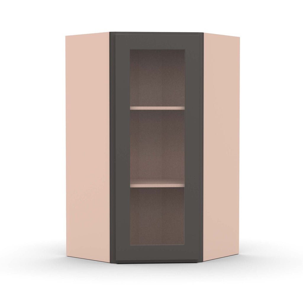 Liberty Shaker Grey - 24 Inch Diagonal Corner Glass Door Wall Cabinet - 24