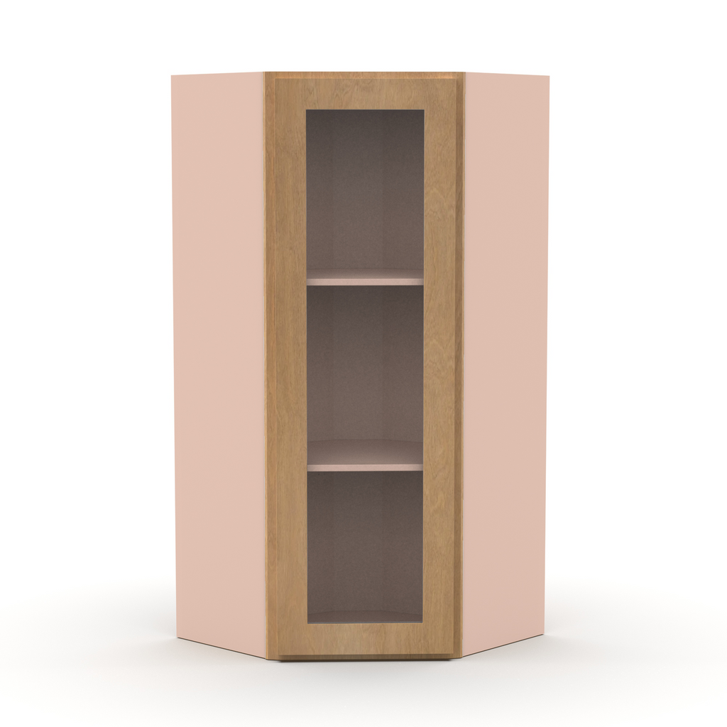 Liberty Shaker Karamel - 24 Inch Diagonal Corner Glass Door Wall Cabinet - 24