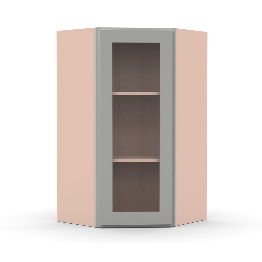 Liberty Shaker Ashen - 24 Inch Diagonal Corner Glass Door Wall Cabinet - 24