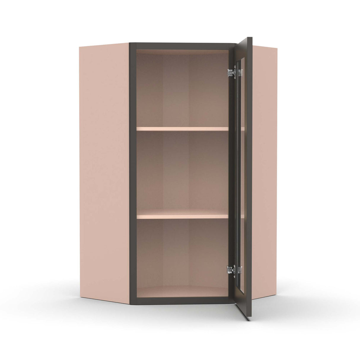 Liberty Shaker Grey - 24 Inch Diagonal Corner Glass Door Wall Cabinet - 24" Width x 30" Height x 12" Depth