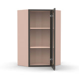 Liberty Shaker Grey - 24 Inch Diagonal Corner Glass Door Wall Cabinet - 24" Width x 30" Height x 12" Depth