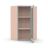 Liberty Shaker Ashen - 24 Inch Diagonal Corner Glass Door Wall Cabinet - 24" Width x 30" Height x 12" Depth