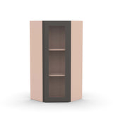 Liberty Shaker Grey - 24 Inch Diagonal Corner Glass Door Wall Cabinet - 24" Width x 36" Height x 12" Depth