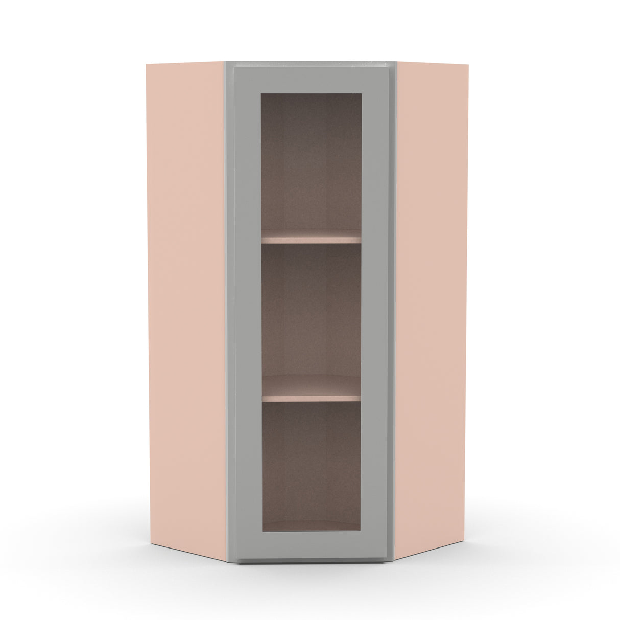 Liberty Shaker Ashen - 24 Inch Diagonal Corner Glass Door Wall Cabinet - 24" Width x 36" Height x 12" Depth