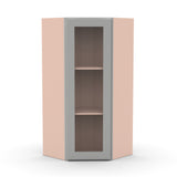 Liberty Shaker Ashen - 24 Inch Diagonal Corner Glass Door Wall Cabinet - 24" Width x 36" Height x 12" Depth