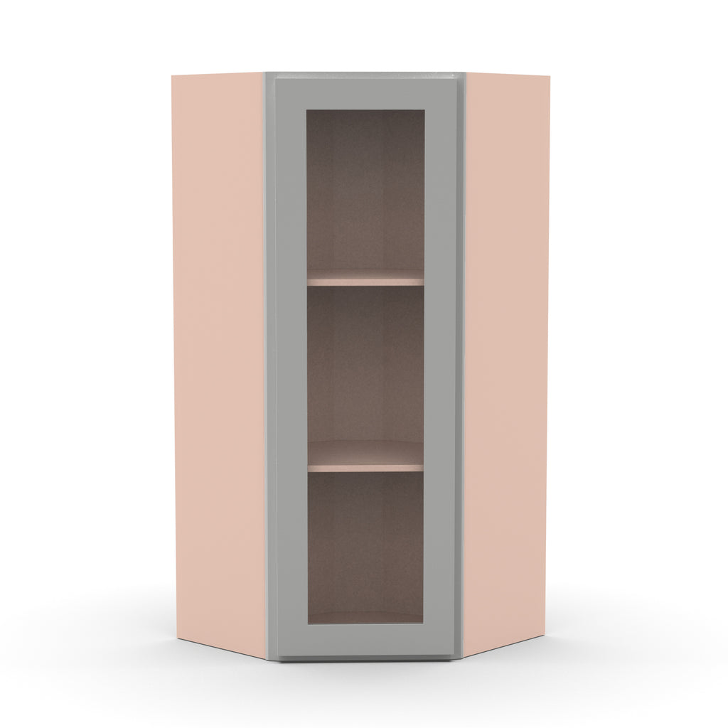 Liberty Shaker Ashen - 24 Inch Diagonal Corner Glass Door Wall Cabinet - 24