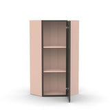 Liberty Shaker Grey - 24 Inch Diagonal Corner Glass Door Wall Cabinet - 24" Width x 36" Height x 12" Depth