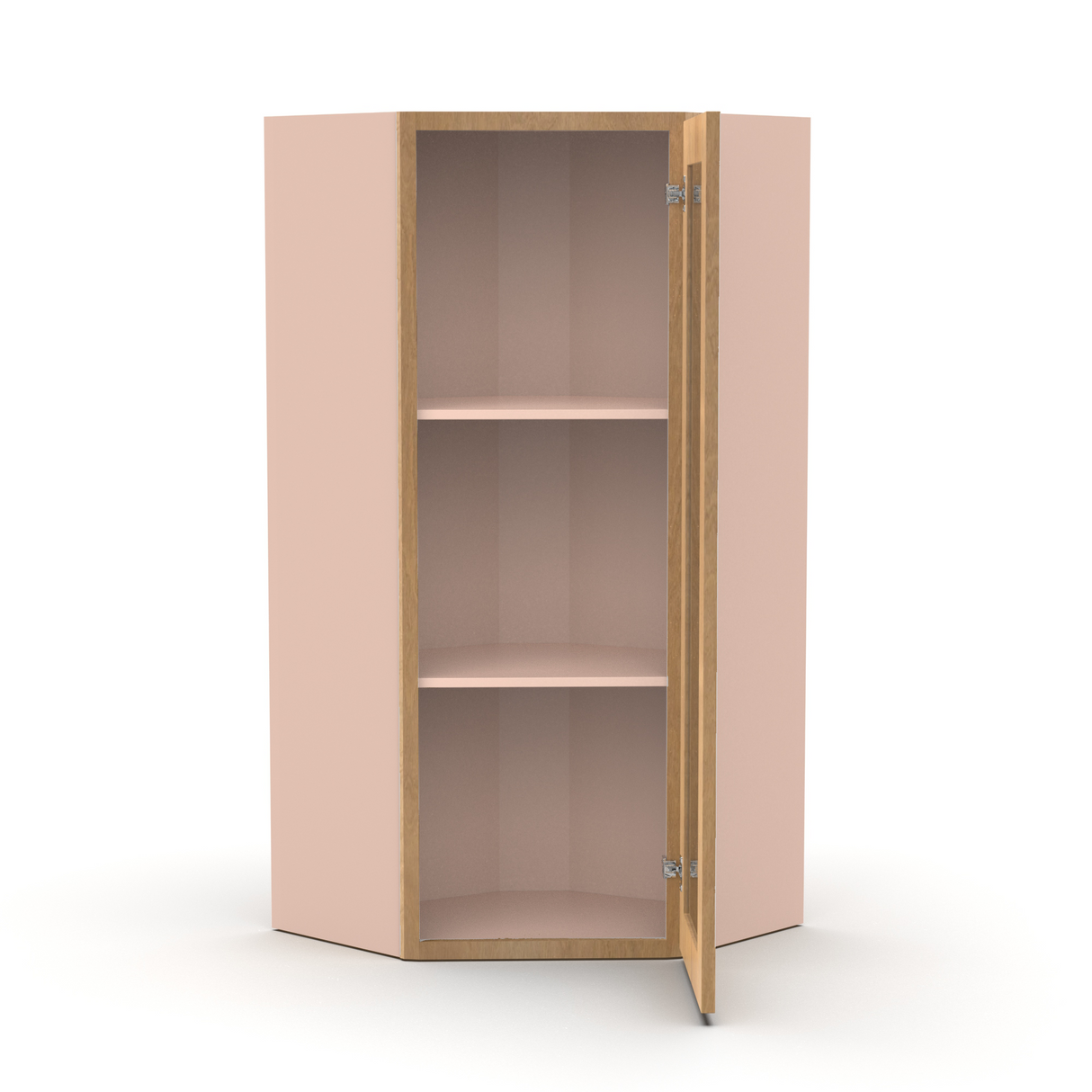 Liberty Shaker Karamel - 24 Inch Diagonal Corner Glass Door Wall Cabinet - 24" Width x 36" Height x 12" Depth