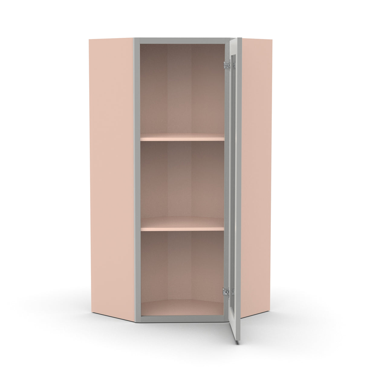 Liberty Shaker Ashen - 24 Inch Diagonal Corner Glass Door Wall Cabinet - 24" Width x 36" Height x 12" Depth