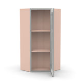 Liberty Shaker Ashen - 24 Inch Diagonal Corner Glass Door Wall Cabinet - 24" Width x 36" Height x 12" Depth