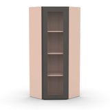 Liberty Shaker Grey - 24 Inch Diagonal Corner Glass Door Wall Cabinet - 24" Width x 42" Height x 12" Depth