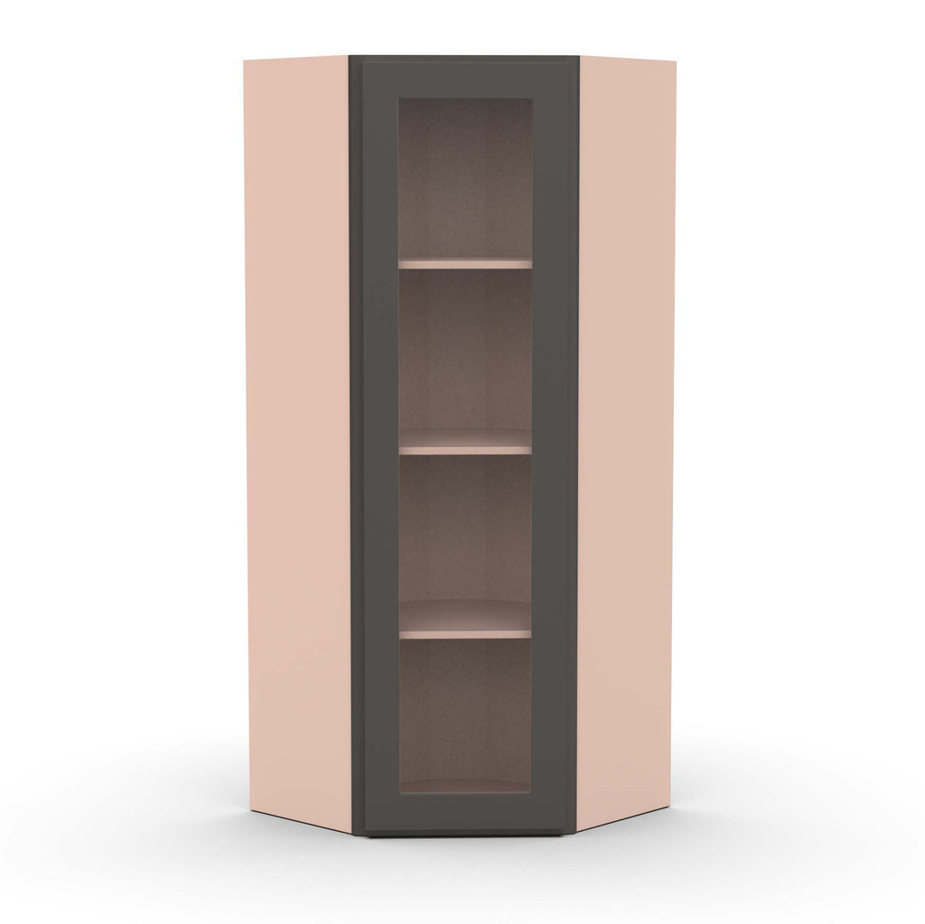 Liberty Shaker Grey - 24 Inch Diagonal Corner Glass Door Wall Cabinet - 24