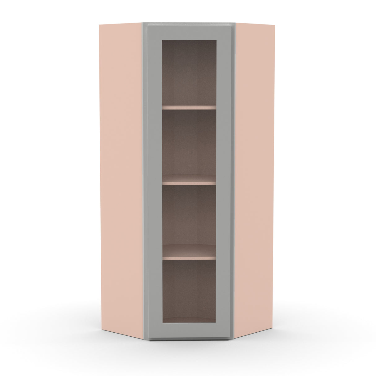 Liberty Shaker Ashen - 24 Inch Diagonal Corner Glass Door Wall Cabinet - 24" Width x 42" Height x 12" Depth