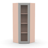 Liberty Shaker Ashen - 24 Inch Diagonal Corner Glass Door Wall Cabinet - 24" Width x 42" Height x 12" Depth