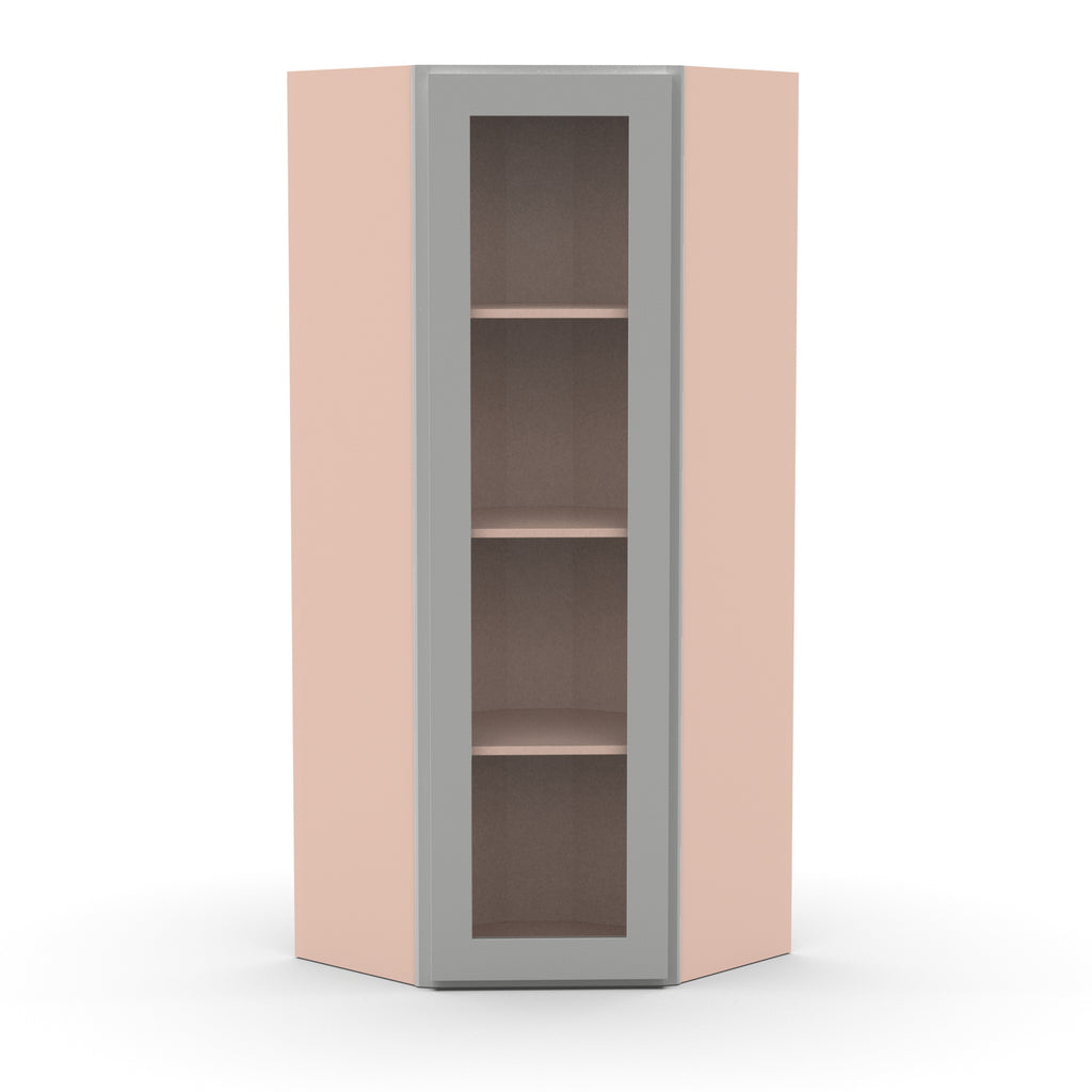 Liberty Shaker Ashen - 24 Inch Diagonal Corner Glass Door Wall Cabinet - 24