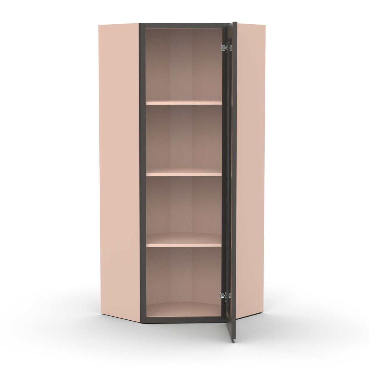 Liberty Shaker Grey - 24 Inch Diagonal Corner Glass Door Wall Cabinet - 24" Width x 42" Height x 12" Depth