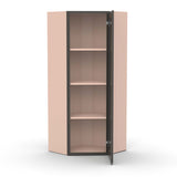 Liberty Shaker Grey - 24 Inch Diagonal Corner Glass Door Wall Cabinet - 24" Width x 42" Height x 12" Depth