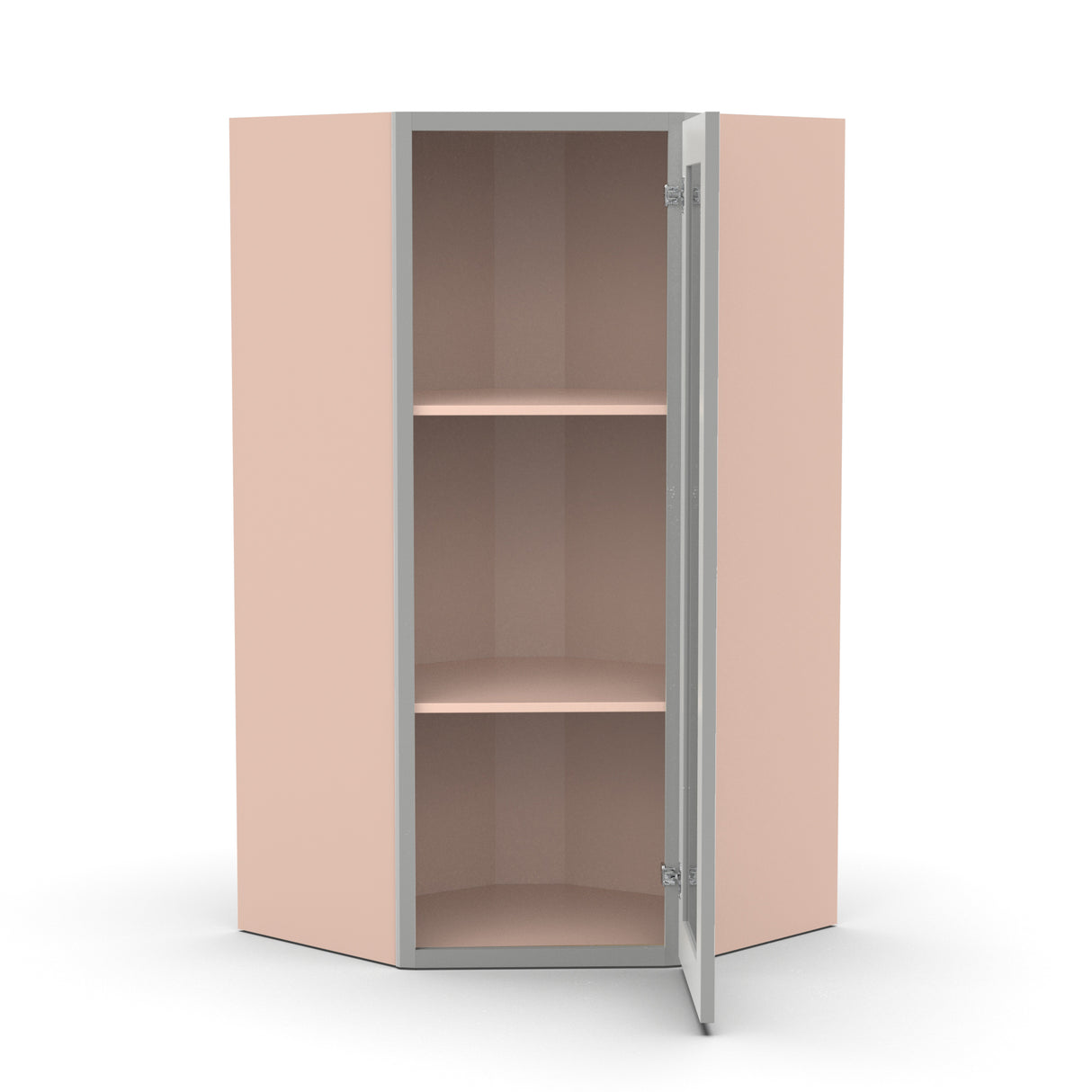 Liberty Shaker Ashen - 27 Inch Diagonal Corner Glass Door Wall Cabinet - 27" Width x 36" Height x 15" Depth