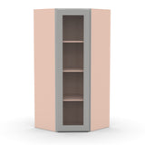 Liberty Shaker Ashen - 27 Inch Diagonal Corner Glass Door Wall Cabinet - 27" Width x 42" Height x 15" Depth