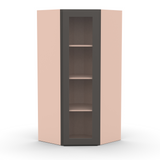 Liberty Shaker Grey - 27 Inch Diagonal Corner Glass Door Wall Cabinet - 27" Width x 42" Height x 15" Depth