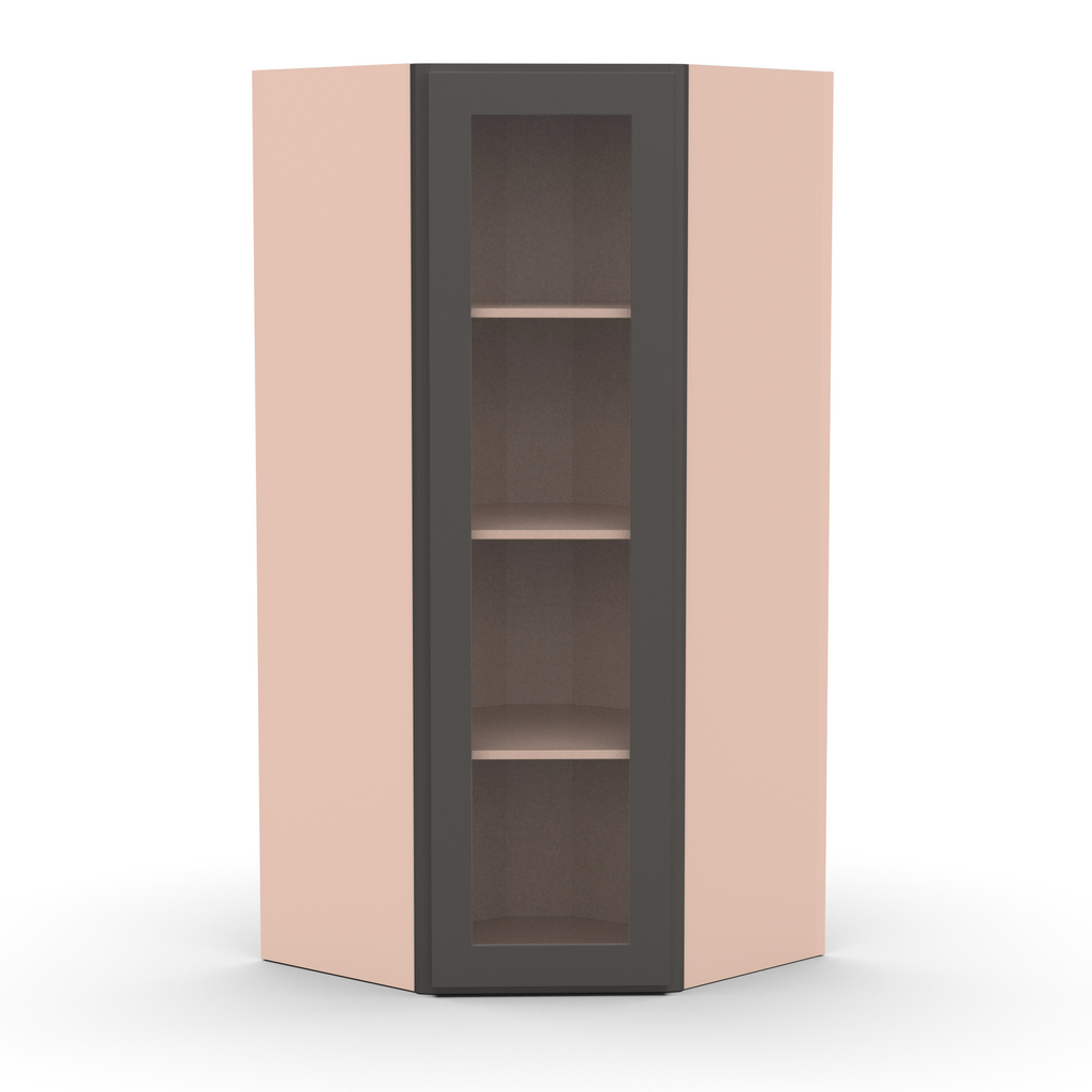 Liberty Shaker Grey - 27 Inch Diagonal Corner Glass Door Wall Cabinet - 27