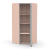 Liberty Shaker Ashen - 27 Inch Diagonal Corner Glass Door Wall Cabinet - 27" Width x 42" Height x 15" Depth