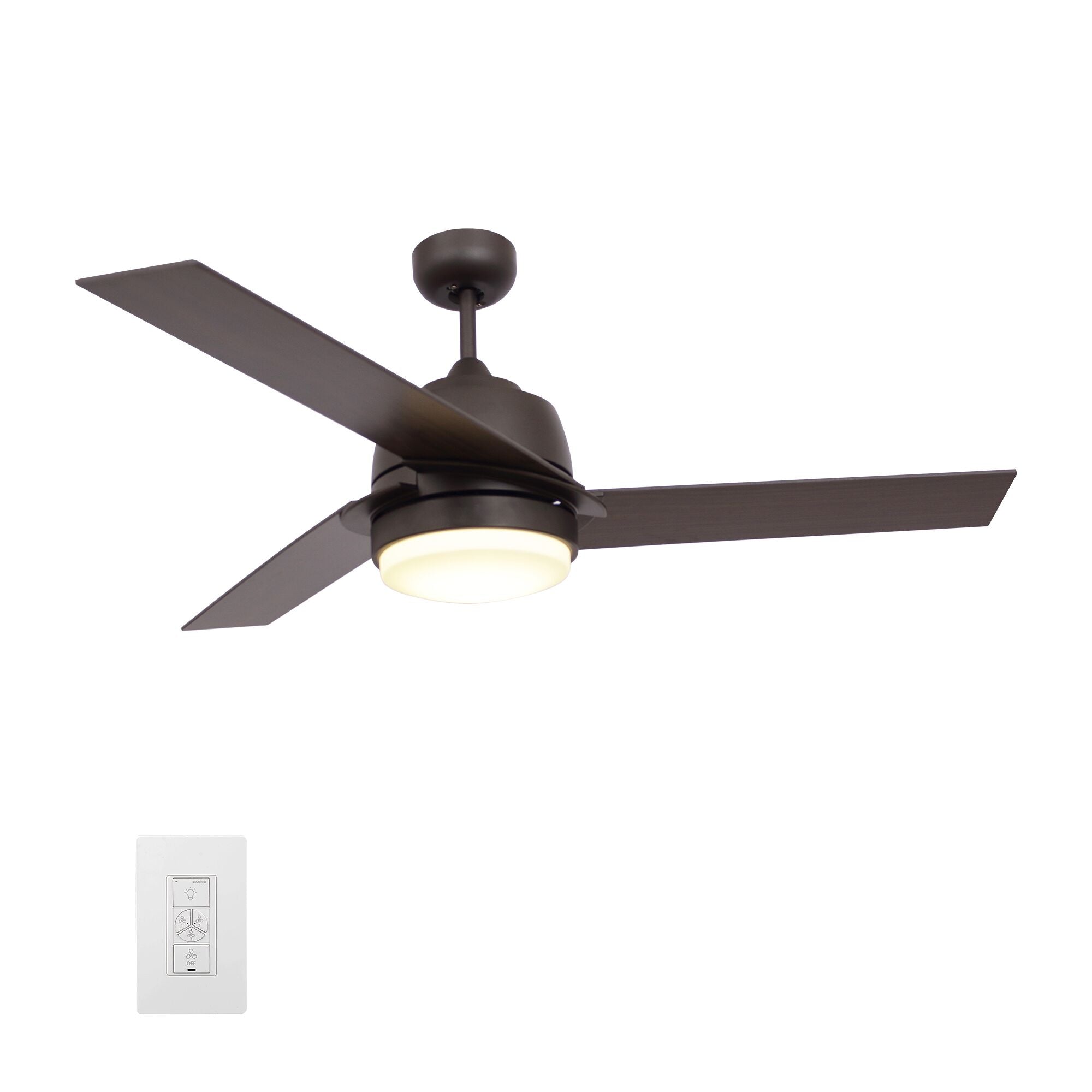 Aeryn 52" In. Oil Rubbed Bronze/Walnut 3 Blade Smart Ceiling Fan with LED Light Kit Works with Wall Switch