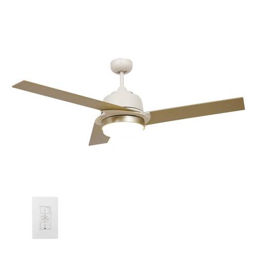 AERYN 52" In. White/Champagne 3 Blade Smart Ceiling Fan with LED Light Kit Works with Wall Switch