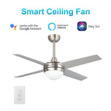 NEVA 52" In. Silver/Chrome 4 Blade Smart Ceiling Fan with LED Light Kit Works with LED Light Kit & Smart Wall Switch