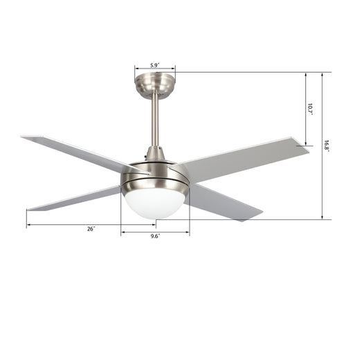 NEVA 52" In. Silver/Chrome 4 Blade Smart Ceiling Fan with LED Light Kit Works with LED Light Kit & Smart Wall Switch