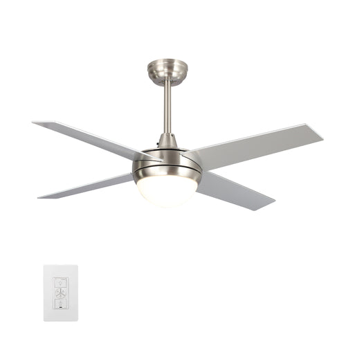 NEVA 52" In. Silver/Chrome 4 Blade Smart Ceiling Fan with LED Light Kit Works with LED Light Kit & Smart Wall Switch