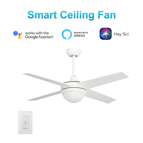 NEVA 52" In. White/White 4 Blade Smart Ceiling Fan with LED Light Kit Works with LED Light Kit & Smart Wall Switch