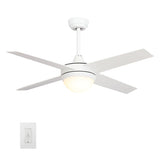 NEVA 52" In. White/White 4 Blade Smart Ceiling Fan with LED Light Kit Works with LED Light Kit & Smart Wall Switch