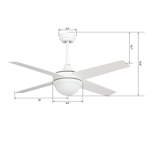 NEVA 52" In. White/White 4 Blade Smart Ceiling Fan with LED Light Kit Works with LED Light Kit & Smart Wall Switch