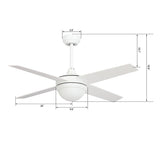 NEVA 52" In. White/White 4 Blade Smart Ceiling Fan with LED Light Kit Works with LED Light Kit & Smart Wall Switch