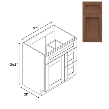 RTA - Havana Walnut - Vanity Cabinets with 1 Door 2 Drawer Right - 30