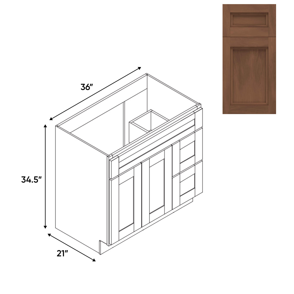 RTA - Havana Walnut - Vanity Cabinets with 2 Door 2 Drawer Right - 36"W x 34.5"H x 21"D - HAW-3621DR