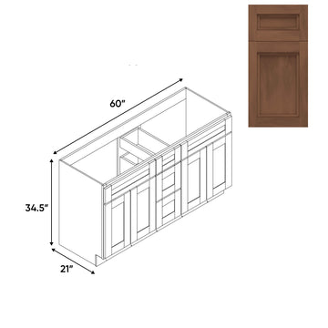 RTA - Havana Walnut - Vanity Cabinets with 3 Drawer Center - 4 Drawer Side - 60