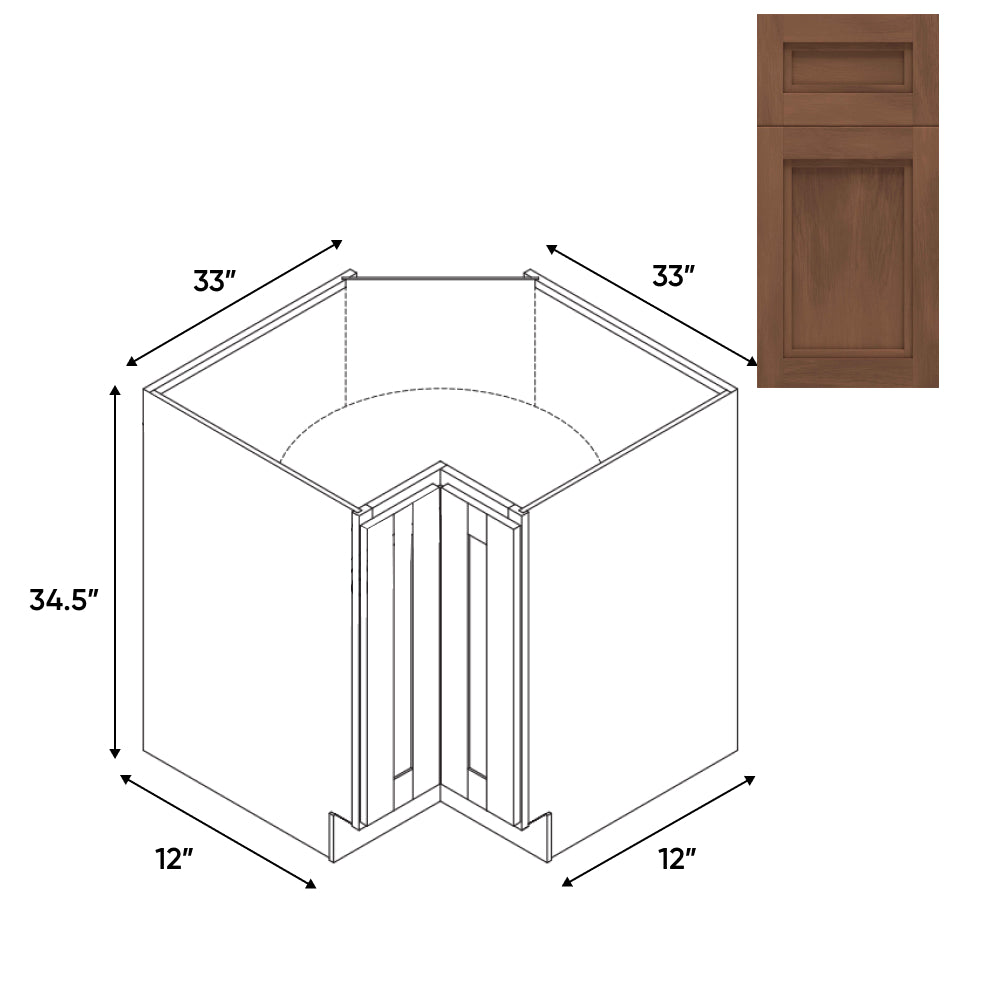 RTA - Havana Walnut - Lazy Susan - 1 Door 2 Wood Turning Shelf - 33"W x 34.5"H x 33"D - HAW-LS33