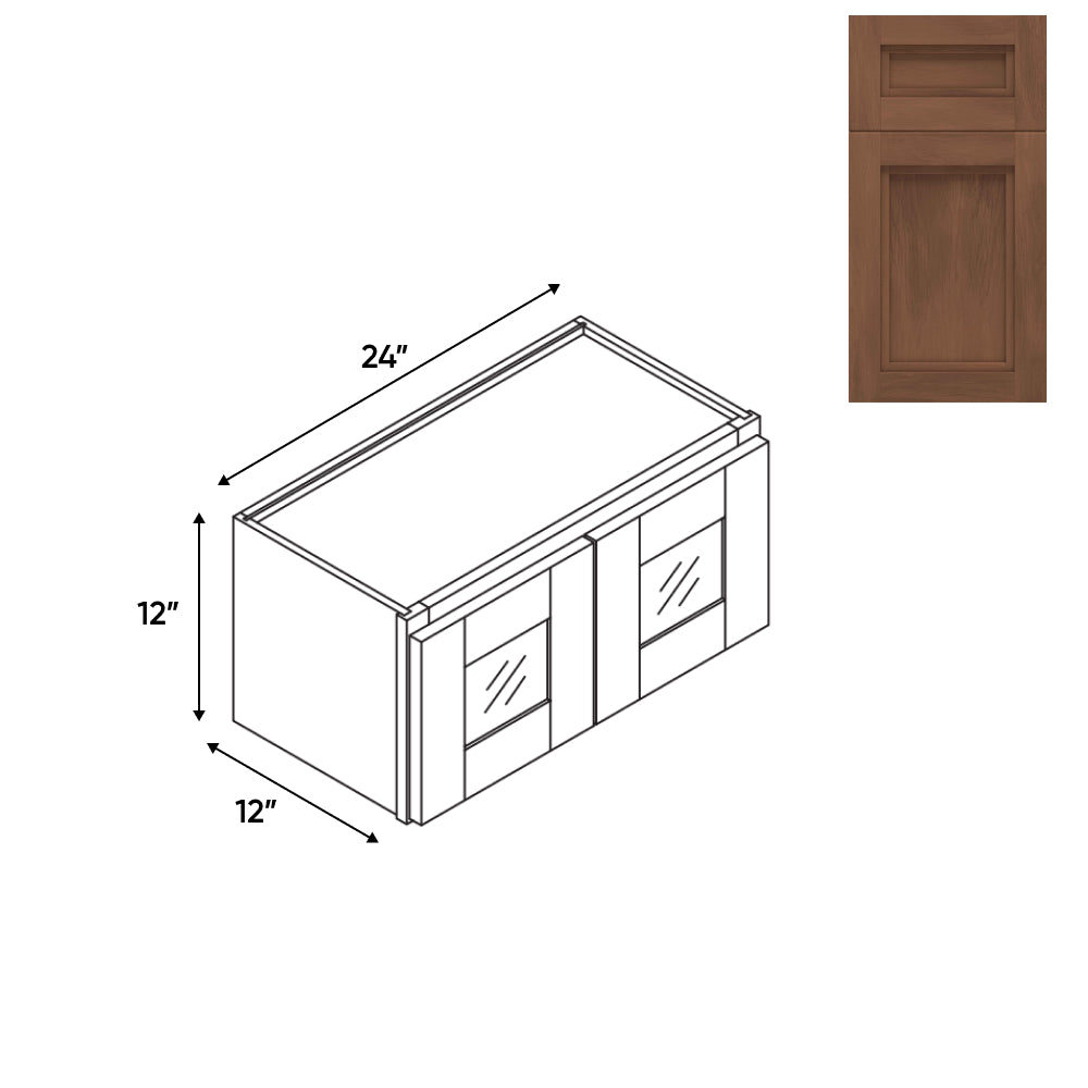 RTA - Havana Walnut - 24"W - Stack Up Wall Cabinet with Two Glass Door - 24"W x 12"H x 12"D - HAW-W2412GD