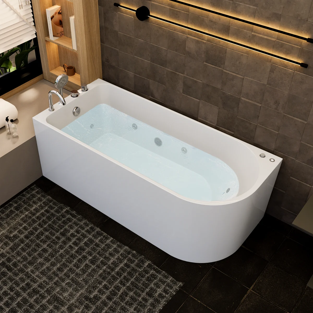 67 in. Freestanding Acrylic Whirlpool Corner Bathtub with left Drain