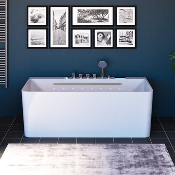 67 in. White Acrylic Rectangular Freestanding Whirlpool Bathtub with Center Drain